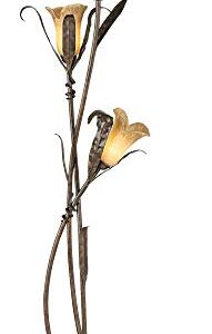 Franklin Iron Works Rustic Farmhouse Sculptural Floor Lamp Standing 68 1/4" Tall Bronze Gold 3-Light Amber Glass Intertwined Lily Flower Shade for Living Room Reading Bedroom Office House Home