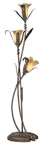 Franklin Iron Works Rustic Farmhouse Sculptural Floor Lamp Standing 68 1/4" Tall Bronze Gold 3-Light Amber Glass Intertwined Lily Flower Shade for Living Room Reading Bedroom Office House Home