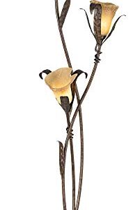 Franklin Iron Works Rustic Farmhouse Sculptural Floor Lamp Standing 68 1/4" Tall Bronze Gold 3-Light Amber Glass Intertwined Lily Flower Shade for Living Room Reading Bedroom Office House Home