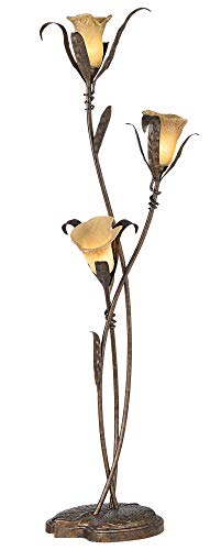 Franklin Iron Works Rustic Farmhouse Sculptural Floor Lamp Standing 68 1/4" Tall Bronze Gold 3-Light Amber Glass Intertwined Lily Flower Shade for Living Room Reading Bedroom Office House Home