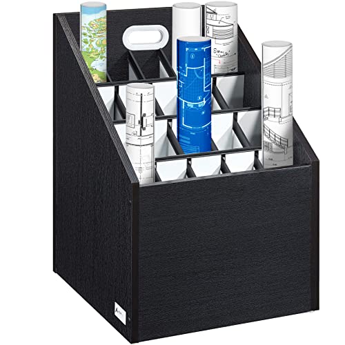 Adir Blueprint Storage Cabinet - Wooden Vertical Roll File Storage Organizer Station For More Organized Office (20 Slots Black)