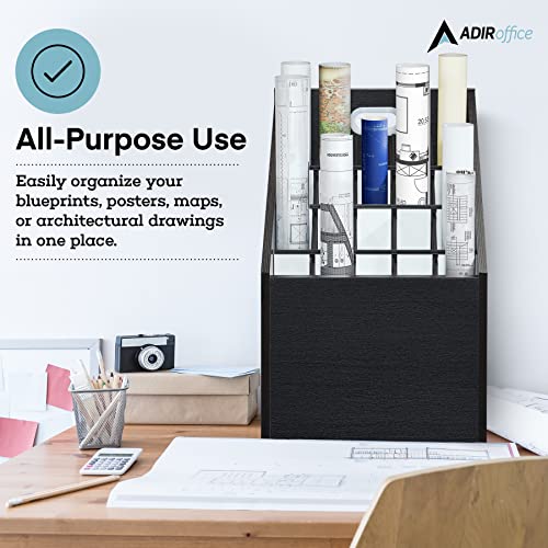 Adir Blueprint Storage Cabinet - Wooden Vertical Roll File Storage Organizer Station For More Organized Office (20 Slots Black)