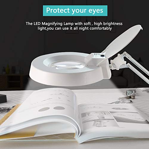Gynnx LED Magnifying Lamp with Clamp, 10X Magnifier 4200 Lumens,5 Inch Magnifier Glass Lens, 120 PCS LEDs,Adjustable Stainless Steel Lamp Arm for Reading,Craft,Knitting,Desktop Office Workbench MY1