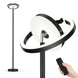 fimei floor lamp, led modern floor lamps eye-protecting stepless dimming and 3 color temperatures, bright standing pole light with double control system for home and office, single opening design