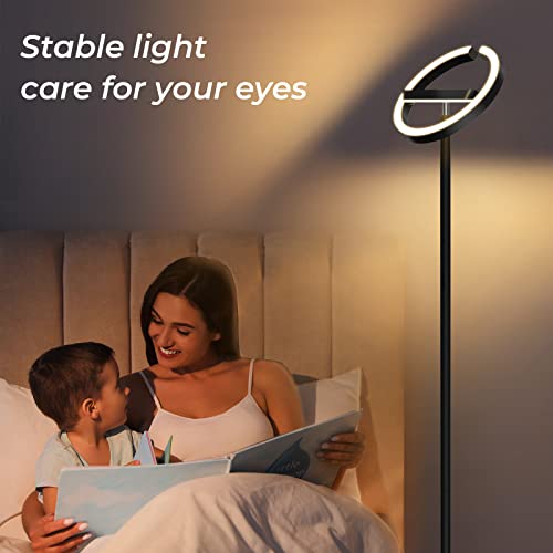 FIMEI Floor Lamp, LED Modern Floor Lamps Eye-Protecting Stepless Dimming and 3 Color Temperatures, Bright Standing Pole Light with Double Control System for Home and Office, Single Opening Design