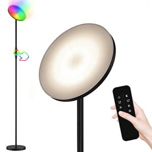 ozapz led bright floor lamp, rgb corner floor lamp for living room, led lamp with remote control, color changing standing lamp, dimmerable torchiere lamps, music sync,24w/1800lm brightness