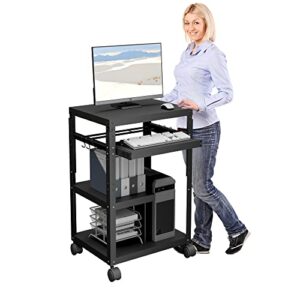 tonchean av presentation cart with keyboard tray, heavy duty mobile workstation presentation cart for video projector, laptop computer, media cart for school classroom office（black）