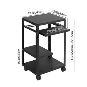 tonchean AV Presentation Cart with Keyboard Tray, Heavy Duty Mobile Workstation Presentation Cart for Video Projector, Laptop Computer, Media Cart for School Classroom Office（Black）