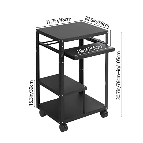 tonchean AV Presentation Cart with Keyboard Tray, Heavy Duty Mobile Workstation Presentation Cart for Video Projector, Laptop Computer, Media Cart for School Classroom Office（Black）