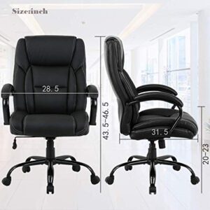Big and Tall Office Chair 400lbs Wide Seat Ergonomic Office Chair with Lumbar Support Arms High Back PU Leather Executive Task Computer Chair,Black