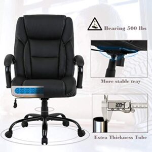 Big and Tall Office Chair 400lbs Wide Seat Ergonomic Office Chair with Lumbar Support Arms High Back PU Leather Executive Task Computer Chair,Black