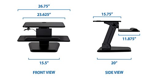 Mount-It! Sit Stand Desk Converter, Ergonomic Height Adjustable Tabletop Standing Desk, Gas Spring Compact Desk Riser MI-7916, Black Stand