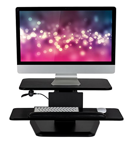 Mount-It! Sit Stand Desk Converter, Ergonomic Height Adjustable Tabletop Standing Desk, Gas Spring Compact Desk Riser MI-7916, Black Stand