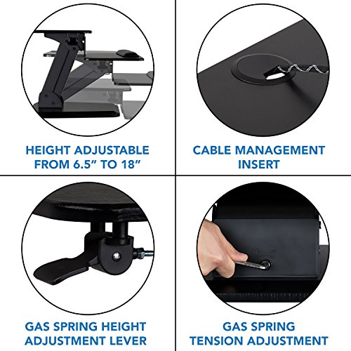 Mount-It! Sit Stand Desk Converter, Ergonomic Height Adjustable Tabletop Standing Desk, Gas Spring Compact Desk Riser MI-7916, Black Stand