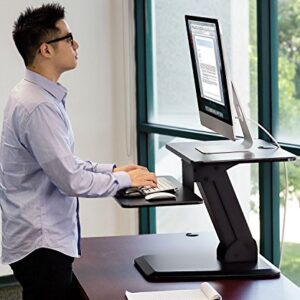 Mount-It! Sit Stand Desk Converter, Ergonomic Height Adjustable Tabletop Standing Desk, Gas Spring Compact Desk Riser MI-7916, Black Stand