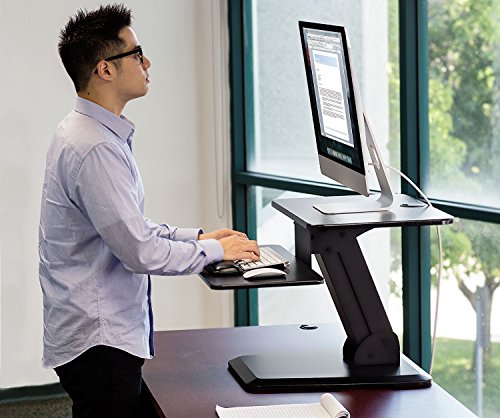 Mount-It! Sit Stand Desk Converter, Ergonomic Height Adjustable Tabletop Standing Desk, Gas Spring Compact Desk Riser MI-7916, Black Stand