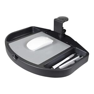 Stand Up Desk Store Clamp On 360 Degrees Swivel Out Mouse Tray with Storage for Desks and Tables Up to 1.5" Thick