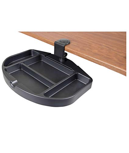 Stand Up Desk Store Clamp On 360 Degrees Swivel Out Mouse Tray with Storage for Desks and Tables Up to 1.5" Thick