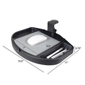 Stand Up Desk Store Clamp On 360 Degrees Swivel Out Mouse Tray with Storage for Desks and Tables Up to 1.5" Thick