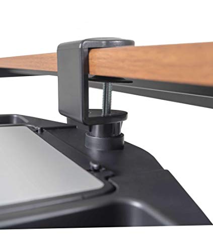 Stand Up Desk Store Clamp On 360 Degrees Swivel Out Mouse Tray with Storage for Desks and Tables Up to 1.5" Thick