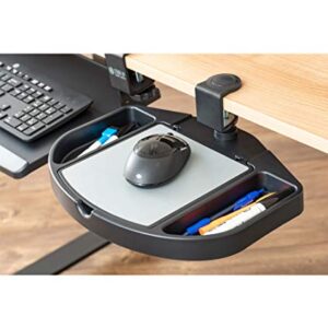 Stand Up Desk Store Clamp On 360 Degrees Swivel Out Mouse Tray with Storage for Desks and Tables Up to 1.5" Thick