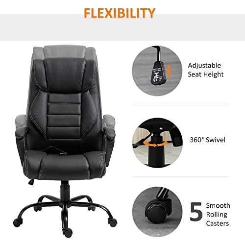 Vinsetto Ergonomic Massage Office Chair, High Back Executive Desk Chair with 6-Point Vibration, Adjustable Height, Swivel Seat and Rocking Function, Black