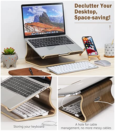 MoKo Wood Laptop Stand, Wooden Laptop Stand for Desk, Ergonomic Computer Cooling Holder, Natural Wooden Texture Desktop Notebook Stand Fits MacBook/iPad/Surface/Dell/Chromebook Laptops 11-17", Walnut