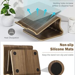 MoKo Wood Laptop Stand, Wooden Laptop Stand for Desk, Ergonomic Computer Cooling Holder, Natural Wooden Texture Desktop Notebook Stand Fits MacBook/iPad/Surface/Dell/Chromebook Laptops 11-17", Walnut