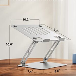 HUANUO Adjustable Laptop Stand, Aluminum Laptop Riser, Ergonomic Laptop Stand for Desk, Notebook Computer Stand Holder Compatible with 10-17” Laptops, Silver, HNLS07S