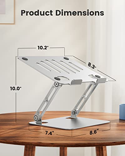 HUANUO Adjustable Laptop Stand, Aluminum Laptop Riser, Ergonomic Laptop Stand for Desk, Notebook Computer Stand Holder Compatible with 10-17” Laptops, Silver, HNLS07S