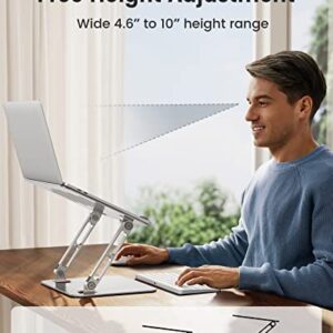 HUANUO Adjustable Laptop Stand, Aluminum Laptop Riser, Ergonomic Laptop Stand for Desk, Notebook Computer Stand Holder Compatible with 10-17” Laptops, Silver, HNLS07S