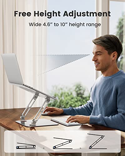 HUANUO Adjustable Laptop Stand, Aluminum Laptop Riser, Ergonomic Laptop Stand for Desk, Notebook Computer Stand Holder Compatible with 10-17” Laptops, Silver, HNLS07S