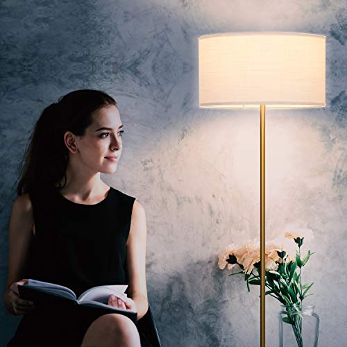 Brightech Quinn LED Floor Lamp, Modern Lamp for Living Rooms & Offices, Mid-Century Modern Standing Lamp, Tall Lamp with Heavy Base for Bedroom Reading, Great Living Room Décor Lamps – Brass/Gold