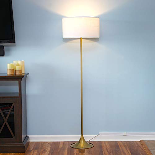 Brightech Quinn LED Floor Lamp, Modern Lamp for Living Rooms & Offices, Mid-Century Modern Standing Lamp, Tall Lamp with Heavy Base for Bedroom Reading, Great Living Room Décor Lamps – Brass/Gold