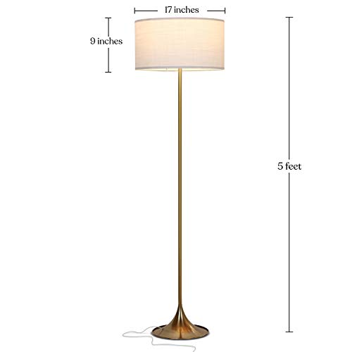 Brightech Quinn LED Floor Lamp, Modern Lamp for Living Rooms & Offices, Mid-Century Modern Standing Lamp, Tall Lamp with Heavy Base for Bedroom Reading, Great Living Room Décor Lamps – Brass/Gold