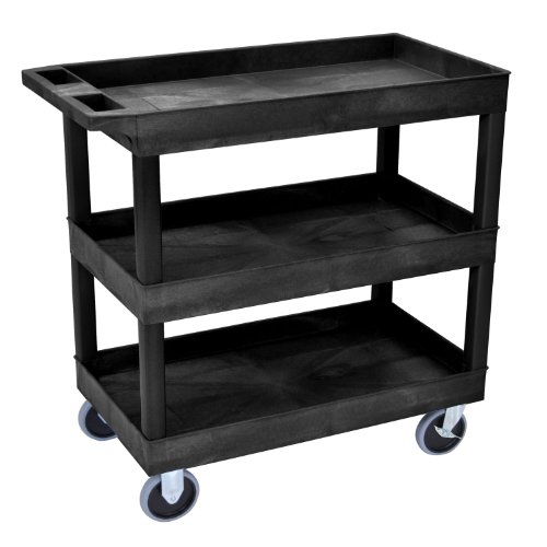 Offex Mobile 3 Shelf 18" D x 32" W Tub Utility Storage Cart Black