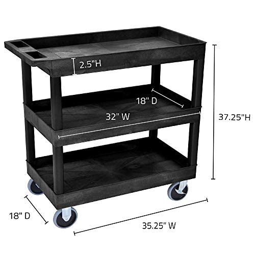 Offex Mobile 3 Shelf 18" D x 32" W Tub Utility Storage Cart Black