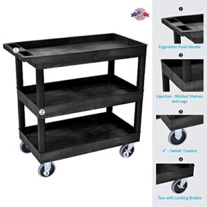 Offex Mobile 3 Shelf 18" D x 32" W Tub Utility Storage Cart Black