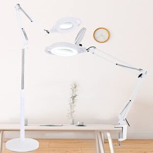 【upgrade 10x】led magnifying floor lamp,nueyio 2200 lumen professional cool light magnifier lamp for estheticians,adjustable stand&swivel arm magnifier with light for facials sewing repair crafts-white