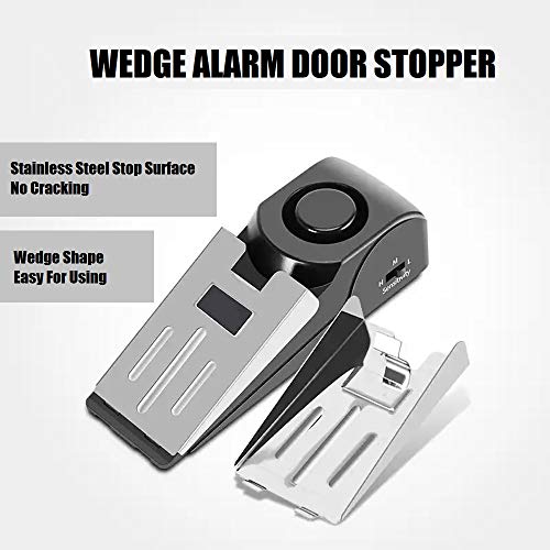 Door Stopper Alarm Security, Portable Door Wedge Stop, Door Jammer Security Devices Alarms for Home Travel Apartment or Dorm Office, Safety Tools Door Stop with 3 Levels Alarm 2 Pack Black