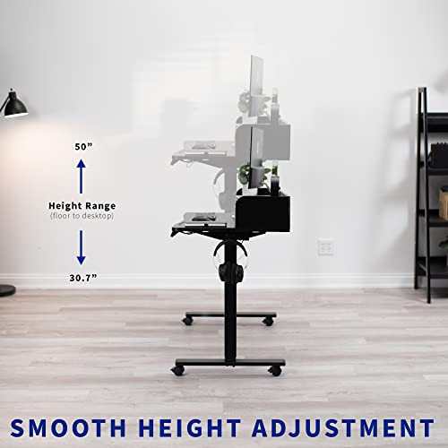 VIVO Electric 2-Tier Height Adjustable 60 x 24 inch Stand Up Desk, Mobile Table with Storage Drawers, Standing Workstation with Memory Controller, Casters, Dark Walnut Top, Black Frame, DESK-E-Y60SD