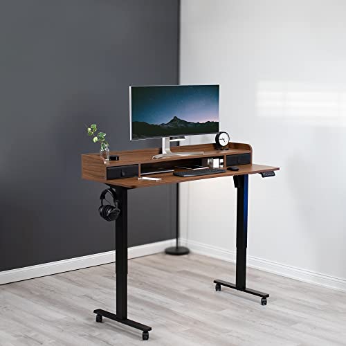 VIVO Electric 2-Tier Height Adjustable 60 x 24 inch Stand Up Desk, Mobile Table with Storage Drawers, Standing Workstation with Memory Controller, Casters, Dark Walnut Top, Black Frame, DESK-E-Y60SD