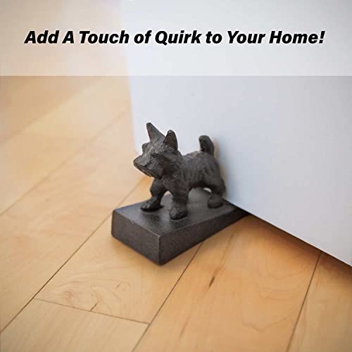 Dog Door Stopper Metal | Decorative Animal Statue Wedge Made from Heavy Duty Cast Iron | Anti Slip Design for All Floors | Black – 5.5” x 3.5” X 2.25” | by SEBAGO IRONWORKS, Black Cast Iron