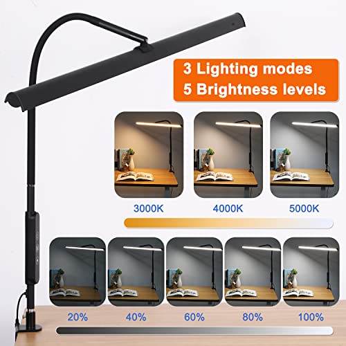 Aunkazey Led Desk Lamp,37.4" Wide Architect Clamp Desk Lamps for Home Office,30W Brightest Led Workbench Desk Light,3 Modes and 5 Dimmable Brightness Task Desk Lamp for Monitor Studio Reading