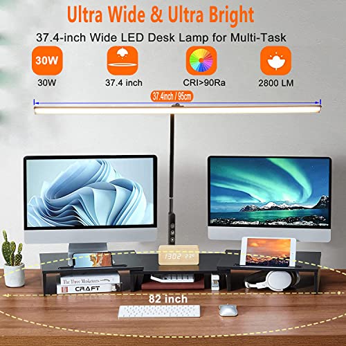 Aunkazey Led Desk Lamp,37.4" Wide Architect Clamp Desk Lamps for Home Office,30W Brightest Led Workbench Desk Light,3 Modes and 5 Dimmable Brightness Task Desk Lamp for Monitor Studio Reading