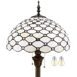 werfactory tiffany floor lamp cream amber stained glass bead standing reading light 16x16x64 inches antique pole corner lamp decor bedroom living room home office (led bulb included) s005 series
