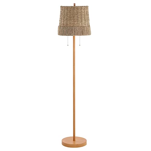 JONATHAN Y JYL3091A Ocata 61" 2-Light Coastal Bohemian Iron/Rattan LED Floor Lamp with Pull-Chain Farmhouse, Rustic Standing Reading Lamp LED Bulb Included, Brown Wood Finish