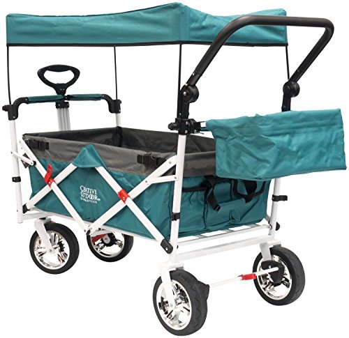 Creative Outdoor Push Pull Collapsible Folding Wagon Stroller Cart | Beach Park Garden & Tailgate | Teal