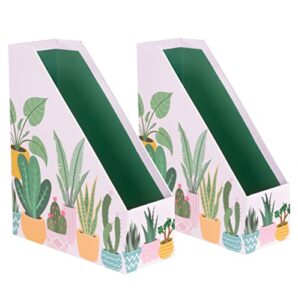 steel mill & co cute magazine holder set of 2, vertical file organizer, file folder and paper holder, desk accessories & workspace organizers for home or office, succulent