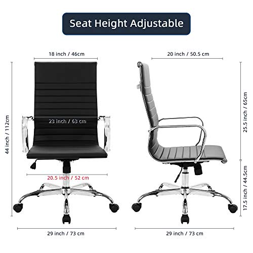 LANDSUN Modern High Back Office Chair PU Leather Ribbed Swivel Tilt Adjustable Home Desk Chair with Armrest Executive Conference Black